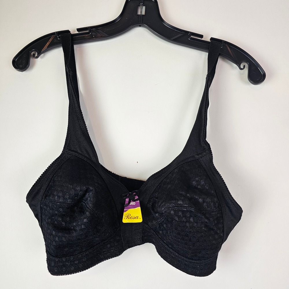 Rosa NWT Style 9209 Black Jacquard Wire Free Bra 36D Non Wired Support